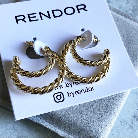 Rendor Victoria Earrings Gold Plated DoubleTwist Hoops - Picture 1 of 5
